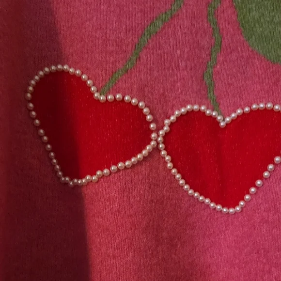 Charming NWT Pink Cherry Sweater with Pearl Accents - Picture 3 of 5